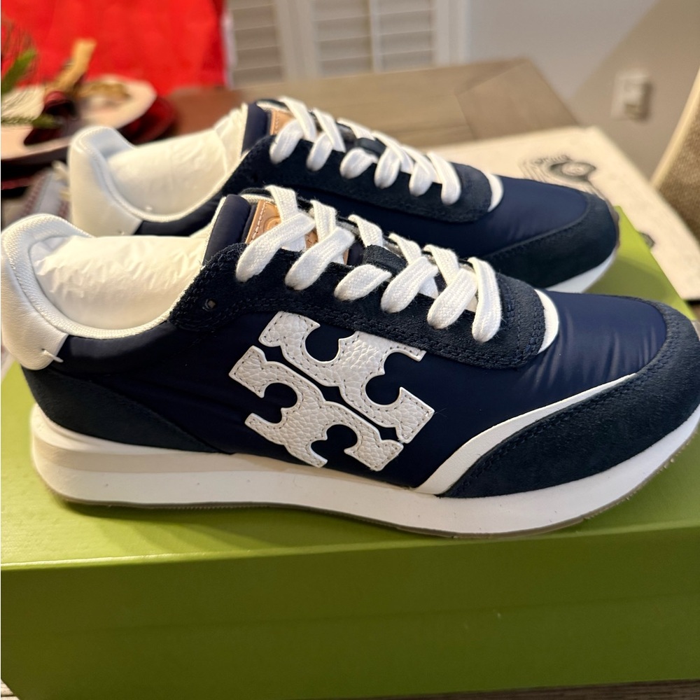 Tory Burch women’s Navy and White Logo Sneakers